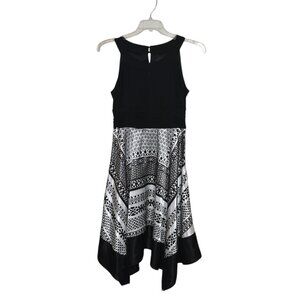 Melrose Black/White Size 14 High and Low Dress Sleeveless High Neckline Dress
